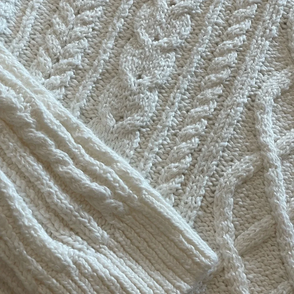 J. Crew Women's Cream/White Cable Knit Sweater, Mock Neck, Long Sleeve, Size XS